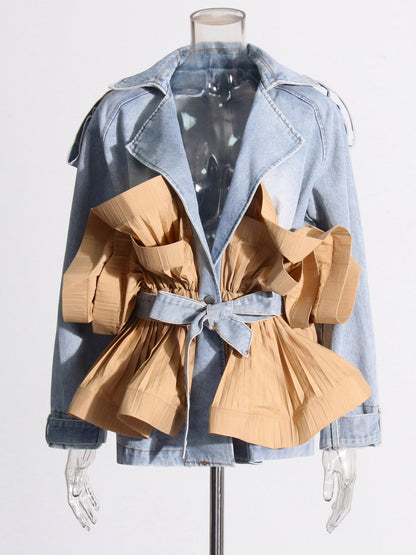Denim & Khaki Ruffled Belted Jacket