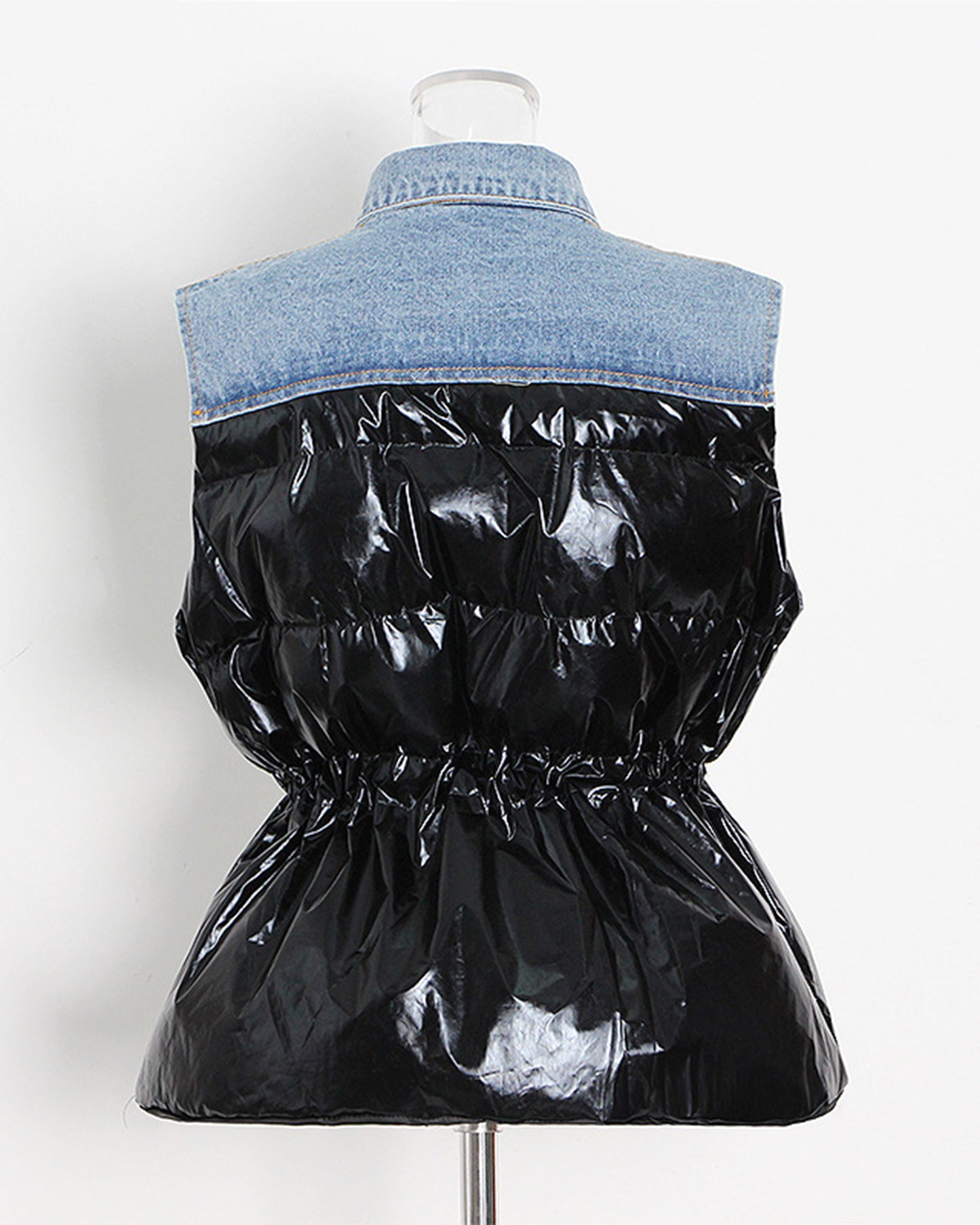 Denim & Shiny Black Two-Tone Drawstring Jacket