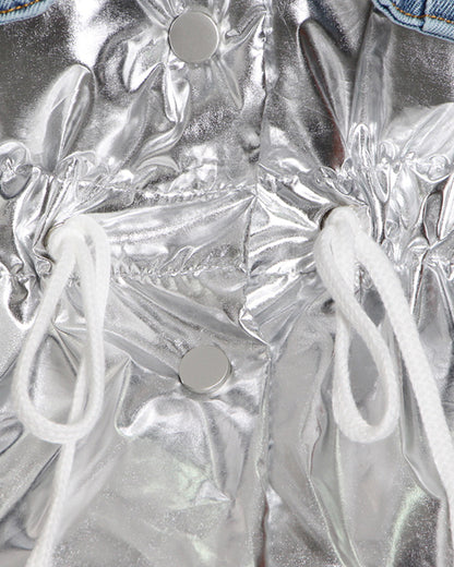 Denim & Shiny Silver Two-Tone Drawstring Jacket