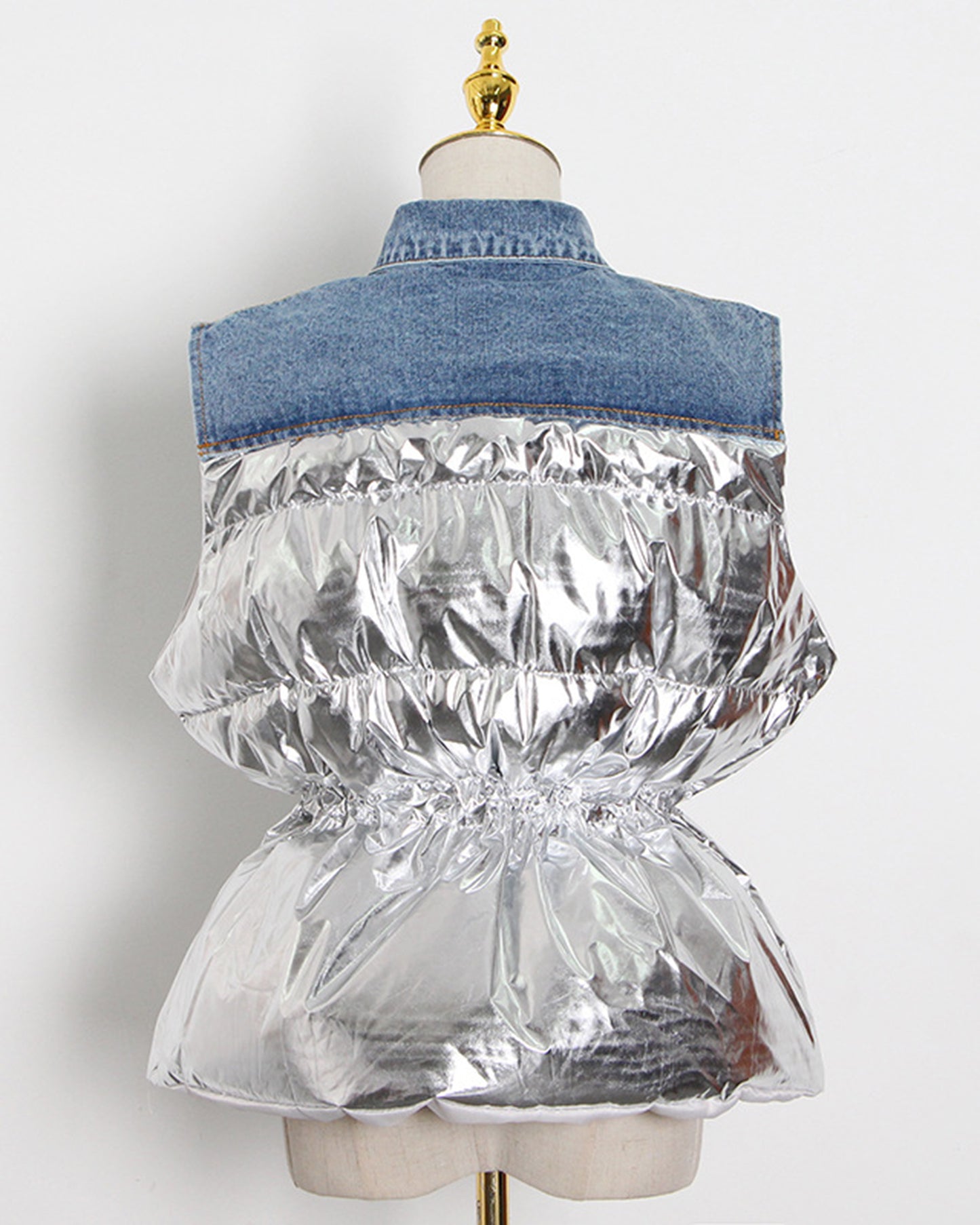 Denim & Shiny Silver Two-Tone Drawstring Jacket