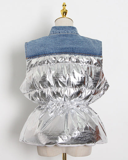 Denim & Shiny Silver Two-Tone Drawstring Jacket
