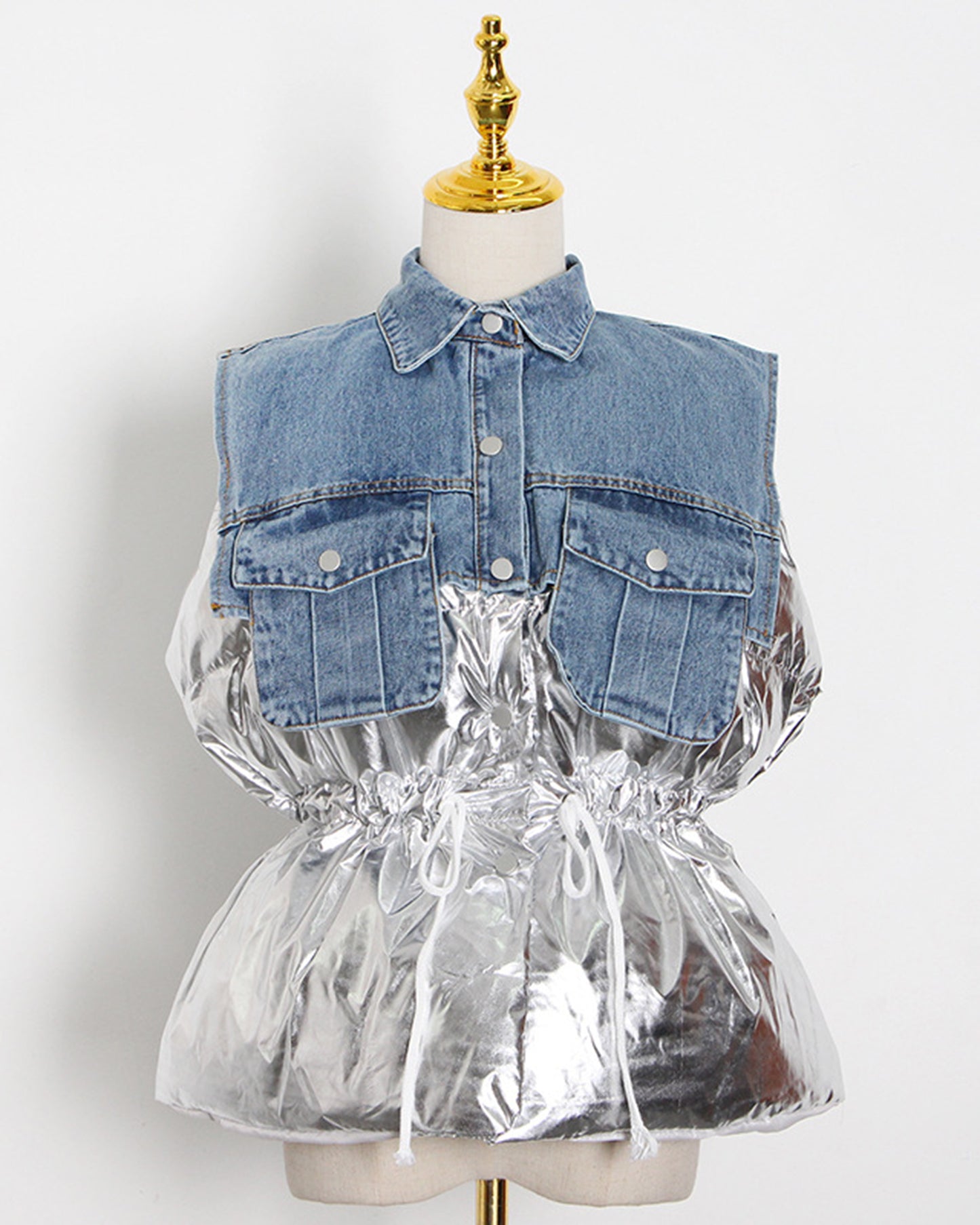 Denim & Shiny Silver Two-Tone Drawstring Jacket