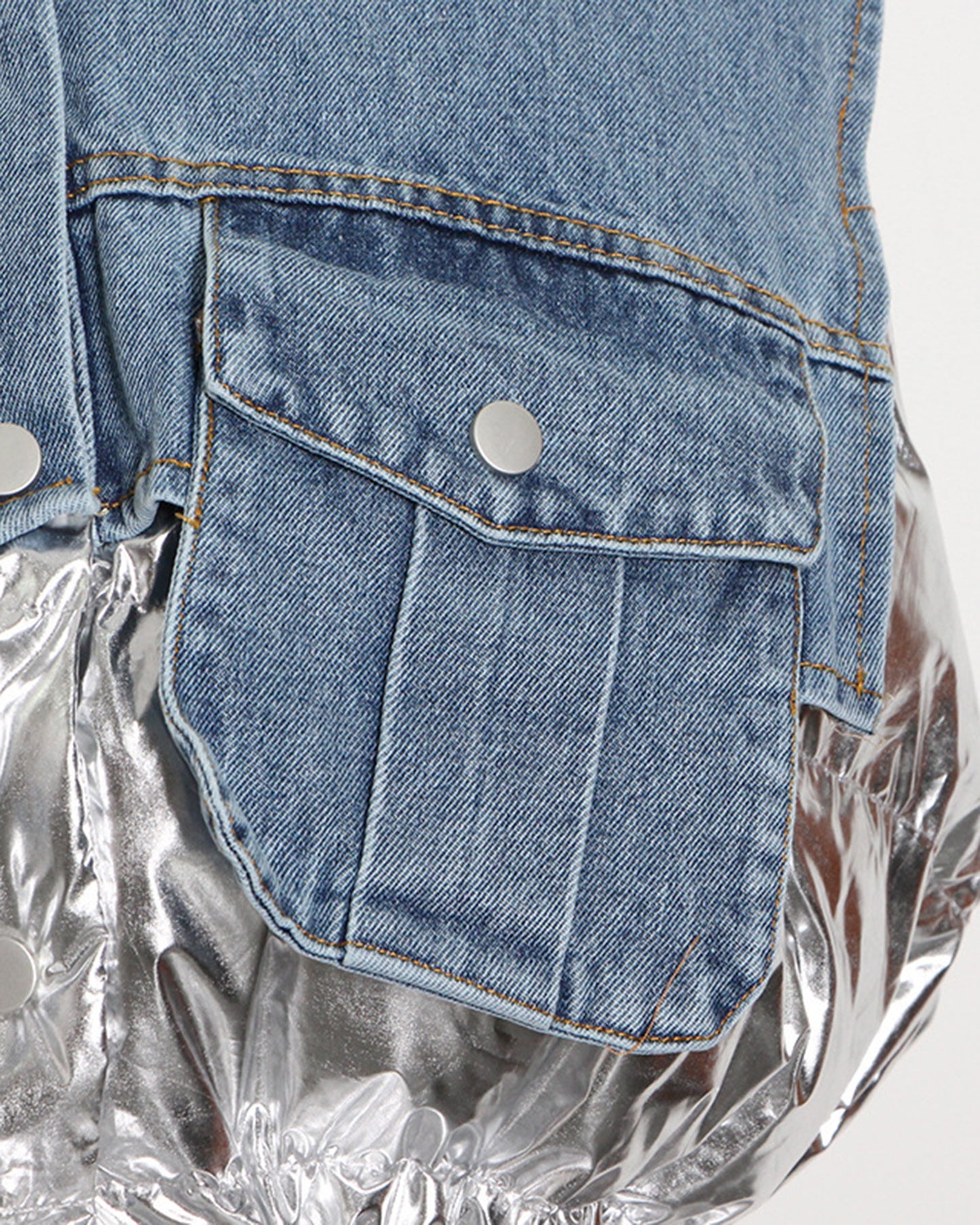 Denim & Shiny Silver Two-Tone Drawstring Jacket