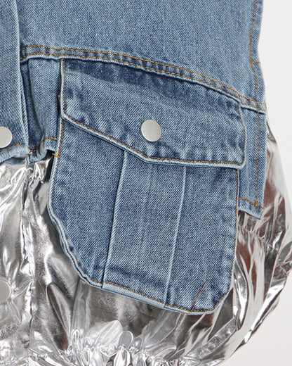 Denim & Shiny Silver Two-Tone Drawstring Jacket