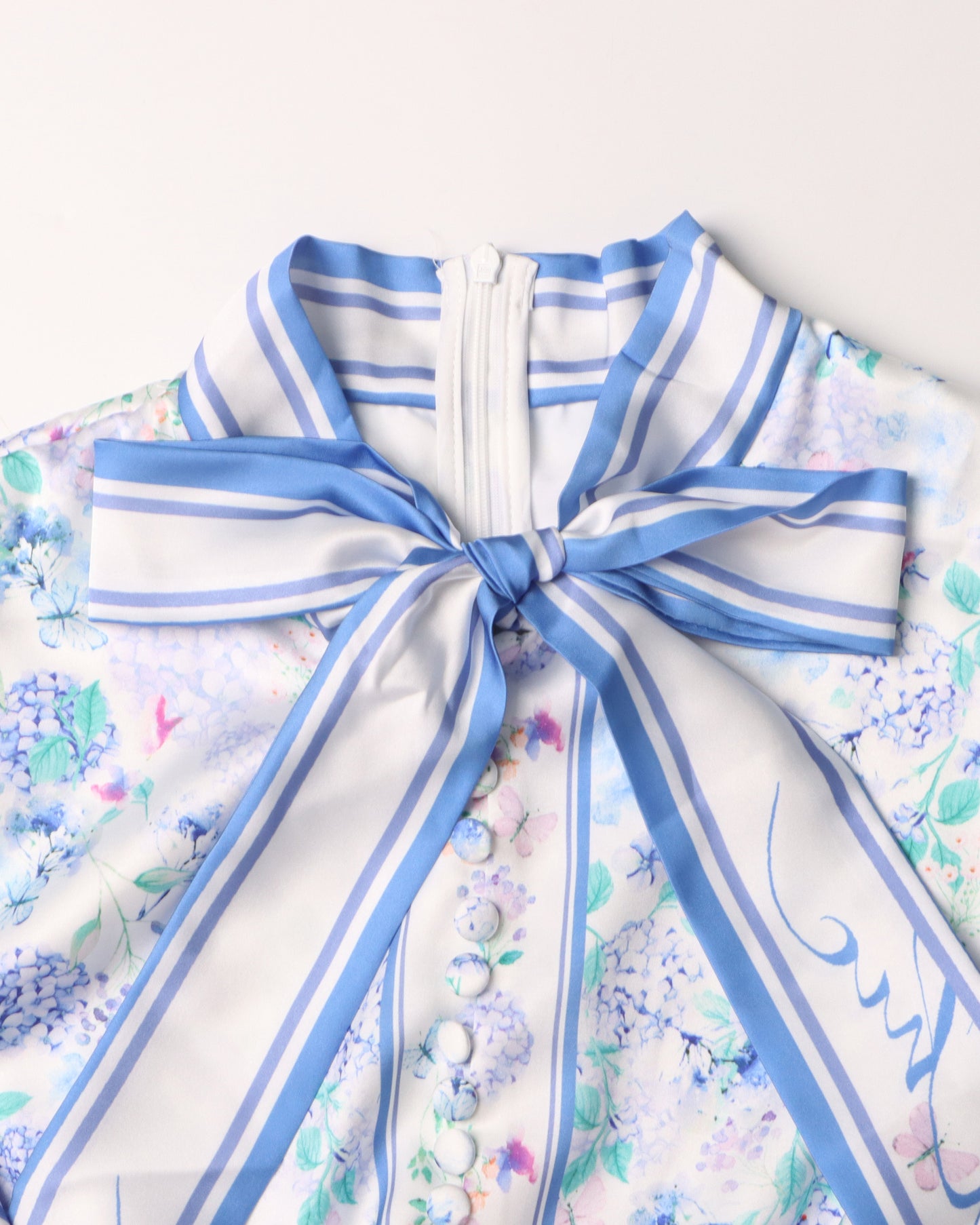 Floral Print Midi Dress with Bow Neck & Lace Trim