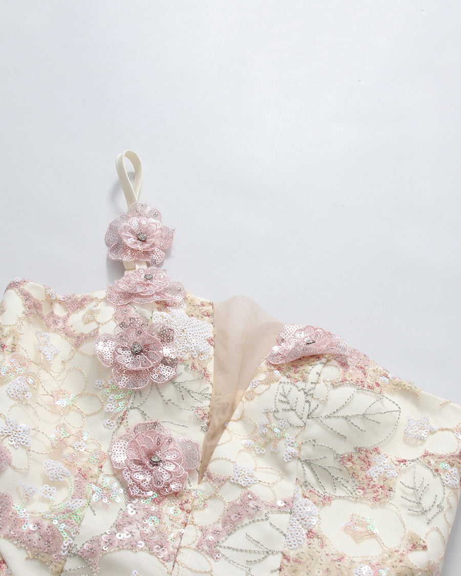 Floral Sequin Bubble Hem Mini Dress