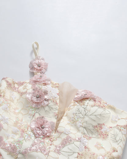 Floral Sequin Bubble Hem Mini Dress