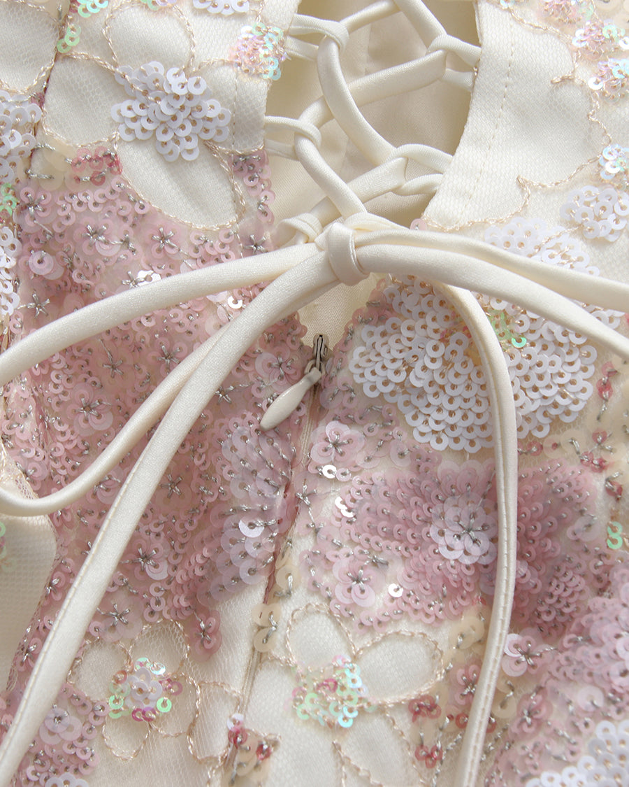 Floral Sequin Bubble Hem Mini Dress