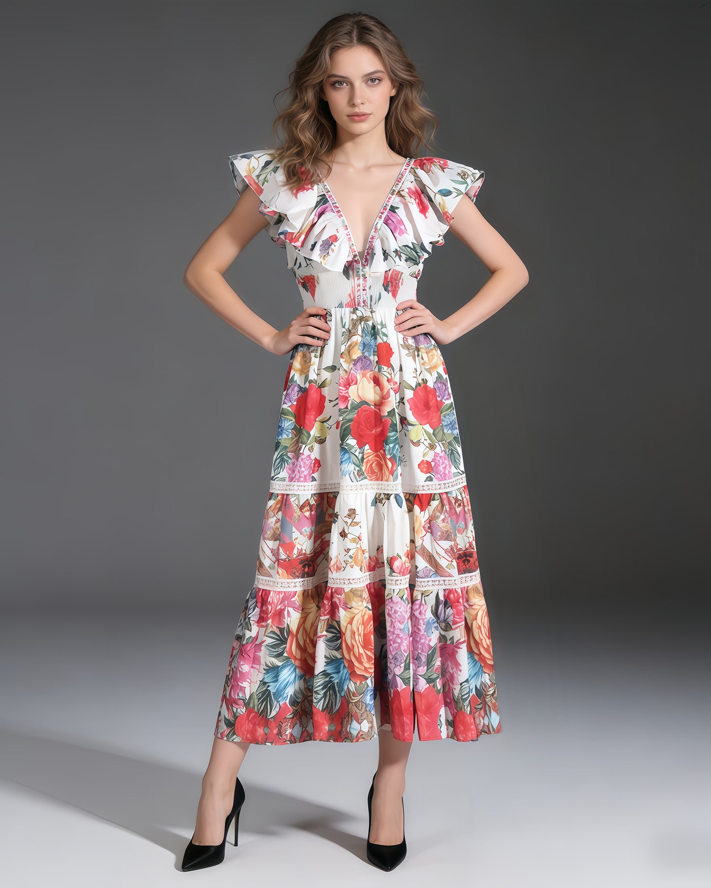 Floral Print Ruffle Tiered Maxi Dress