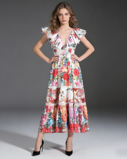 Floral Print Ruffle Tiered Maxi Dress