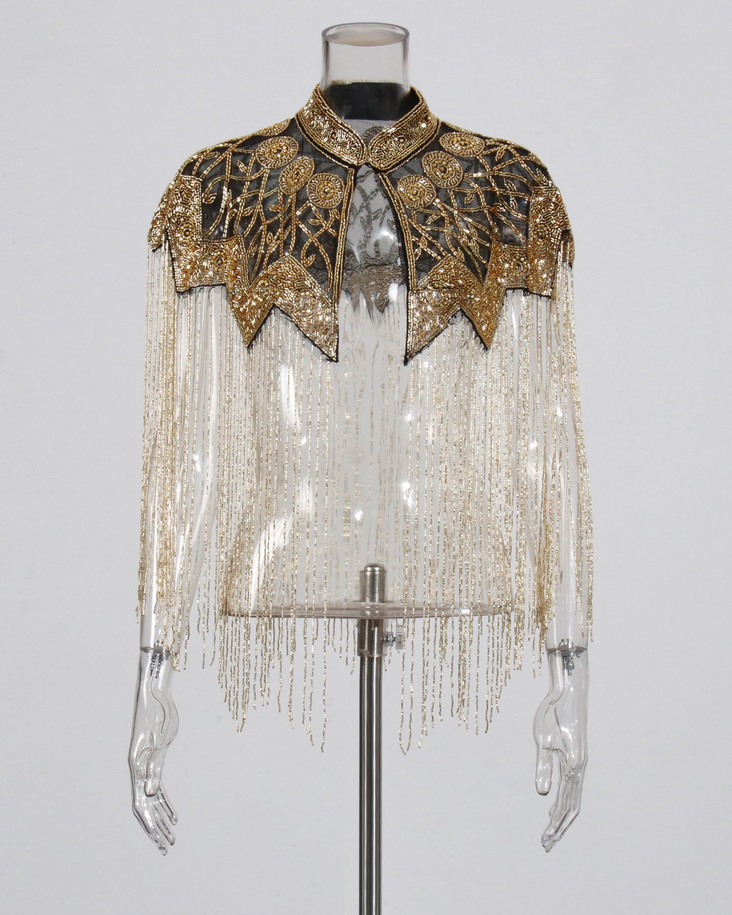 Gold Embroidered Fringe Capelet Jacket