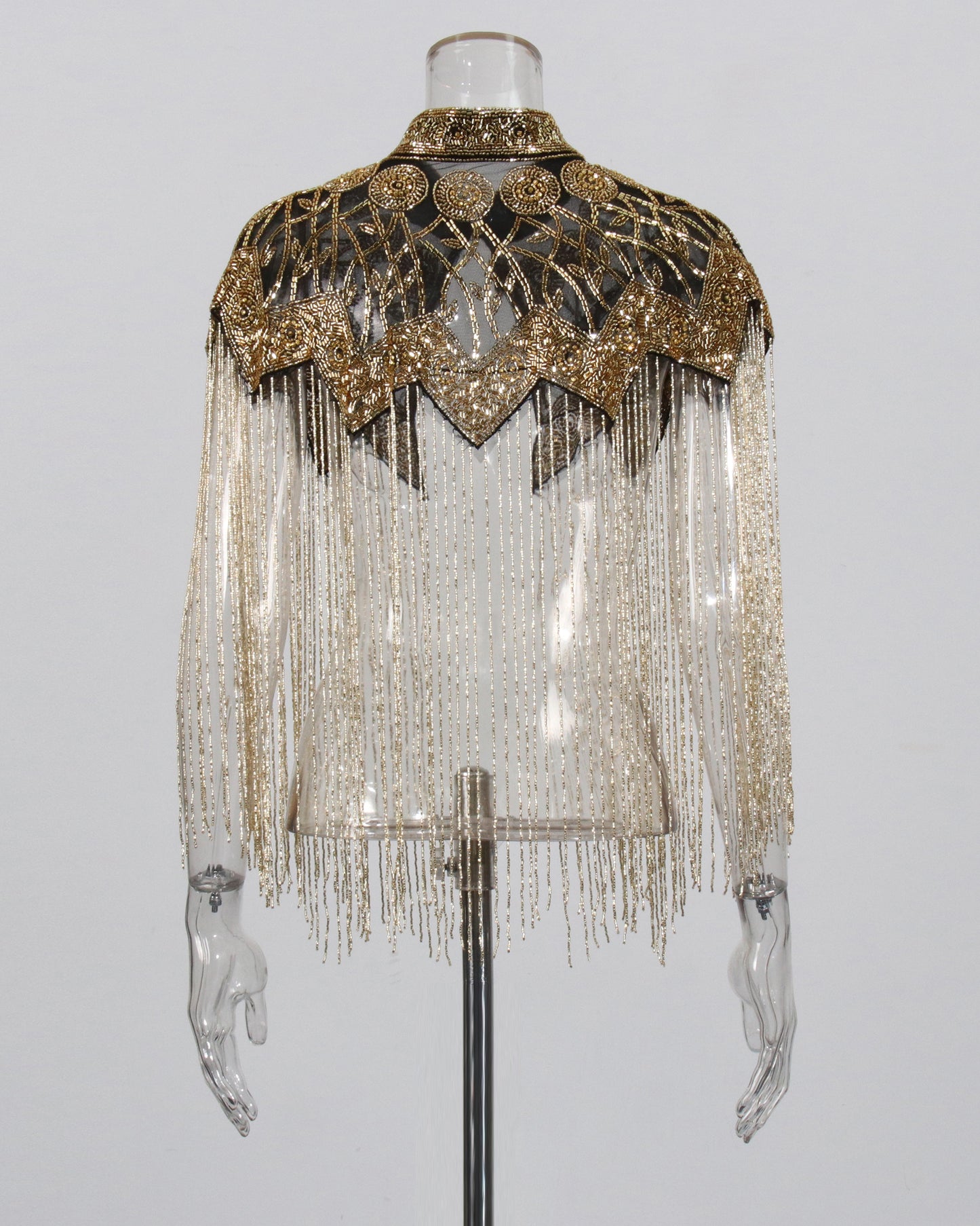 Gold Embroidered Fringe Capelet Jacket
