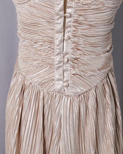 Gold Smocked Ruched Sleeveless Maxi Dress
