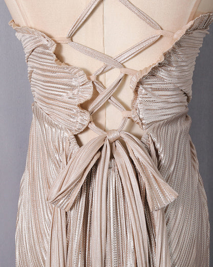 Gold Smocked Ruched Sleeveless Maxi Dress