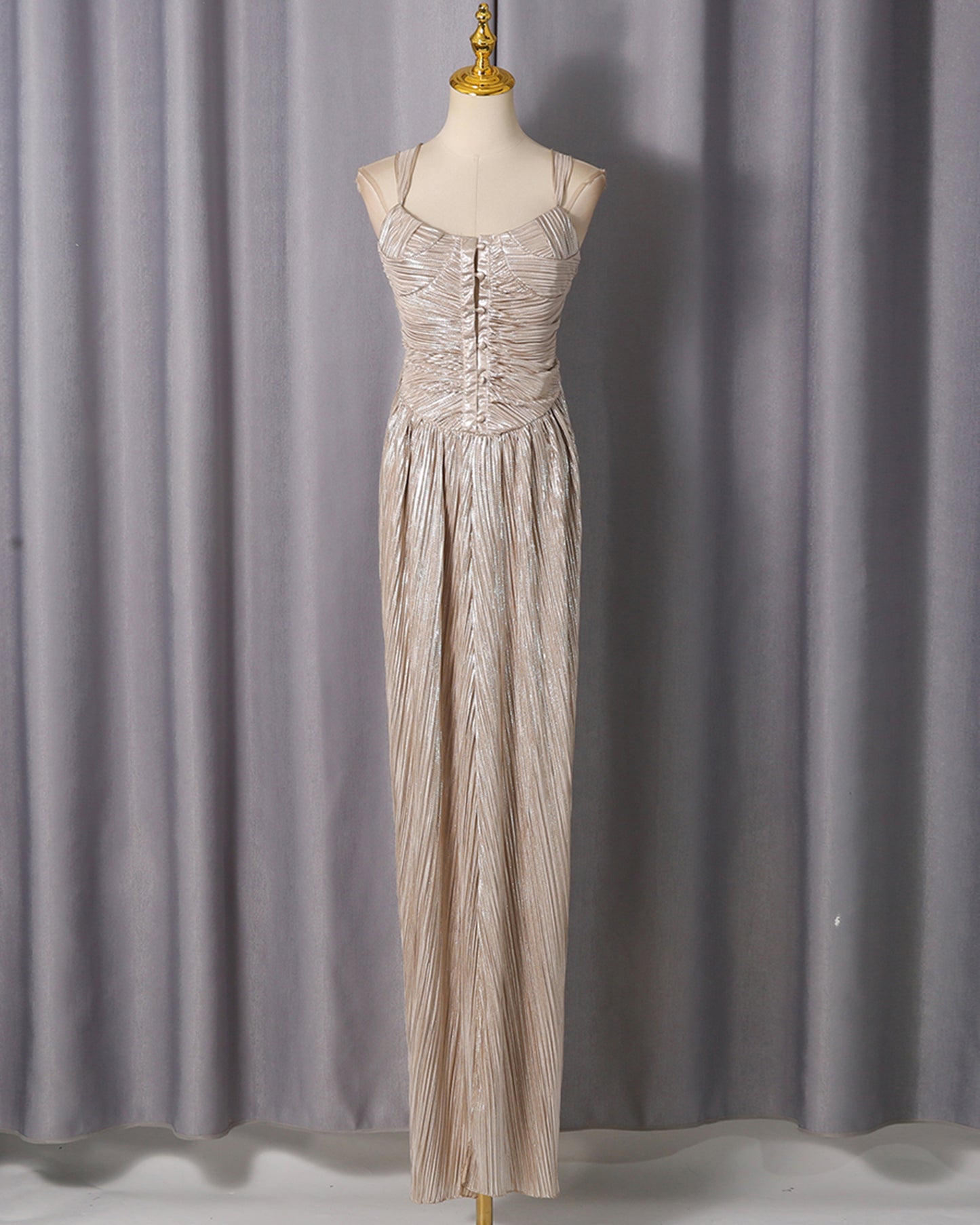Gold Smocked Ruched Sleeveless Maxi Dress