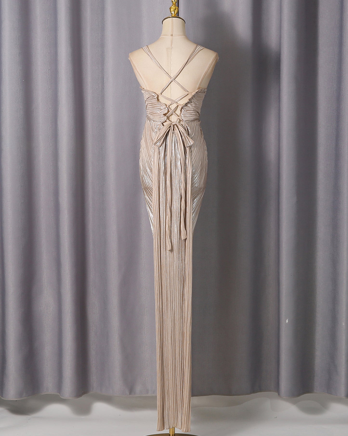 Gold Smocked Ruched Sleeveless Maxi Dress