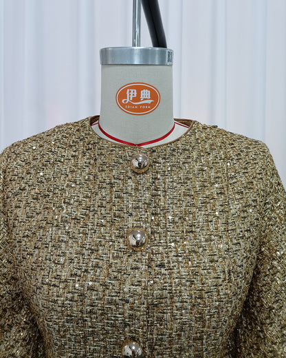 Gold Tunic Puff Sleeve Cropped Jacket