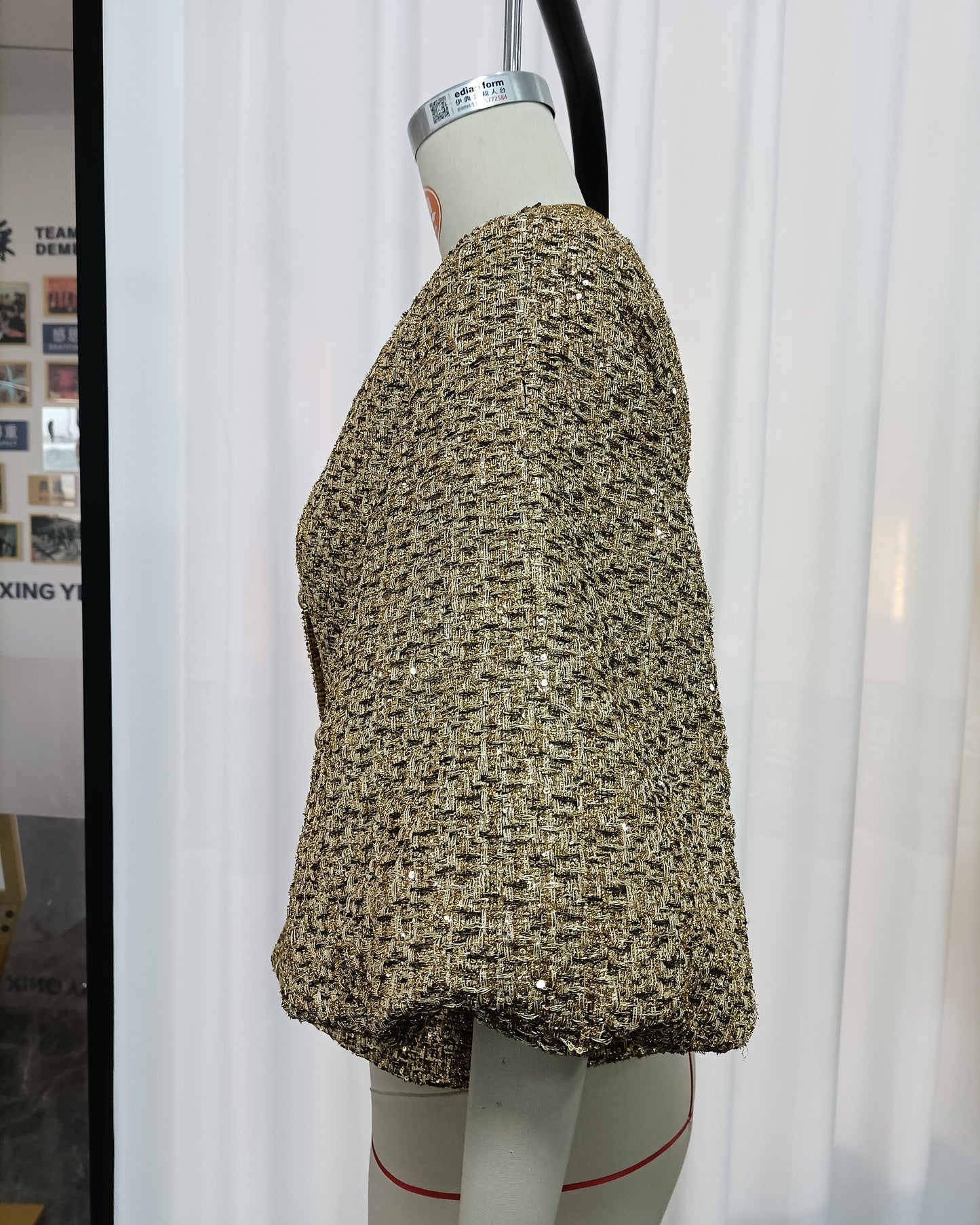 Gold Tunic Puff Sleeve Cropped Jacket