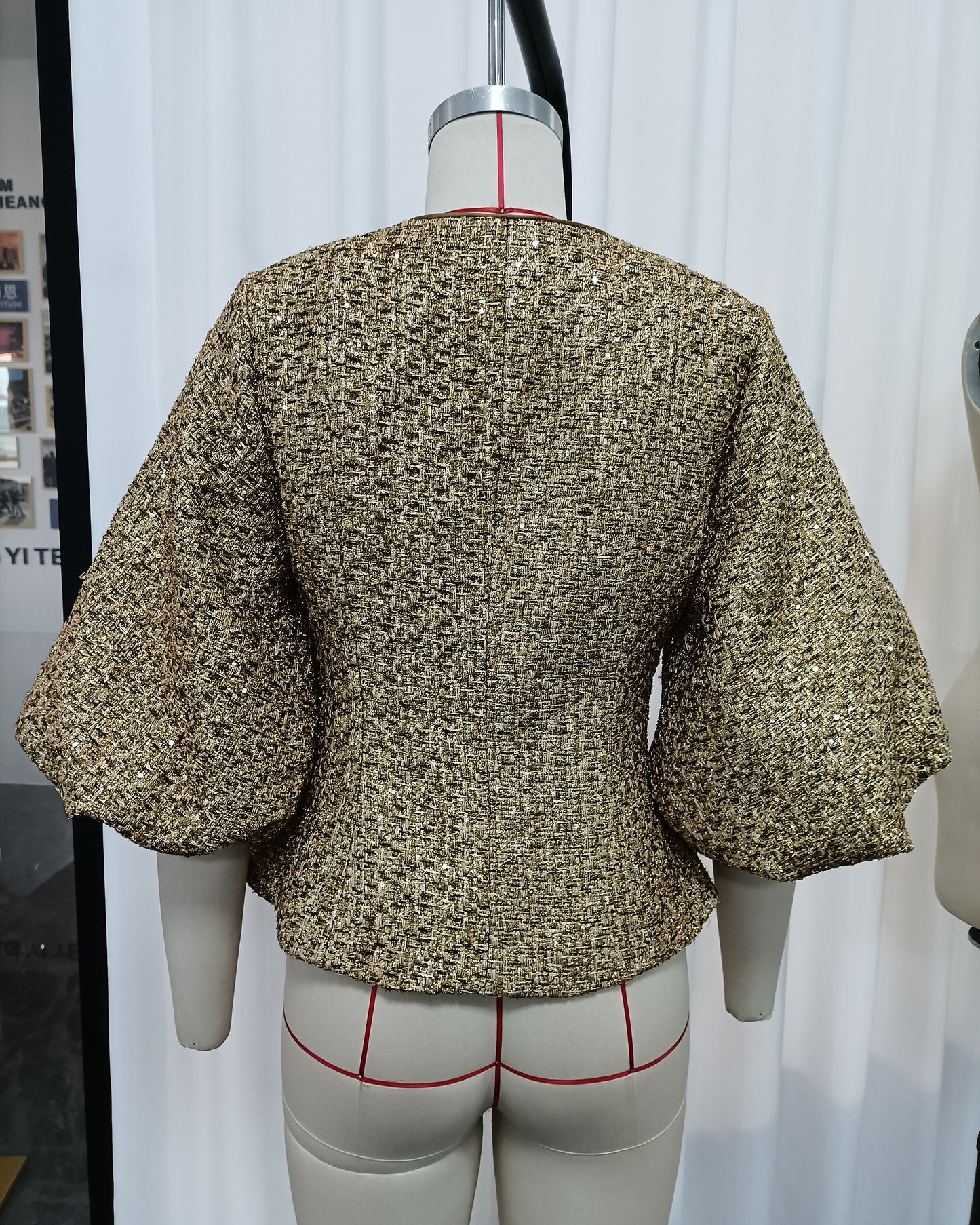 Gold Tunic Puff Sleeve Cropped Jacket