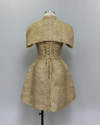 Gold Tweed Cape Fitted Mini Dress Set