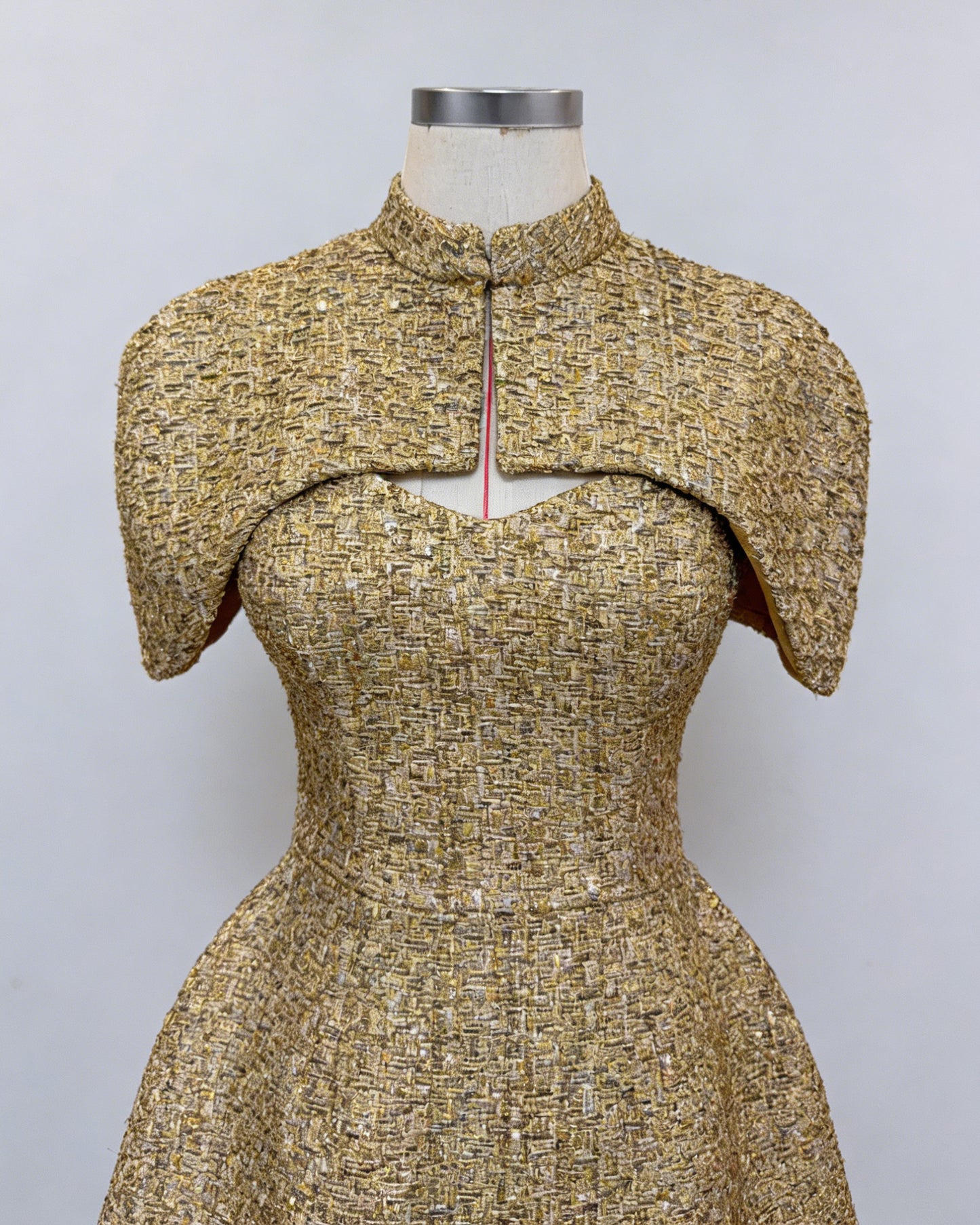 Gold Tweed Cape Fitted Mini Dress Set