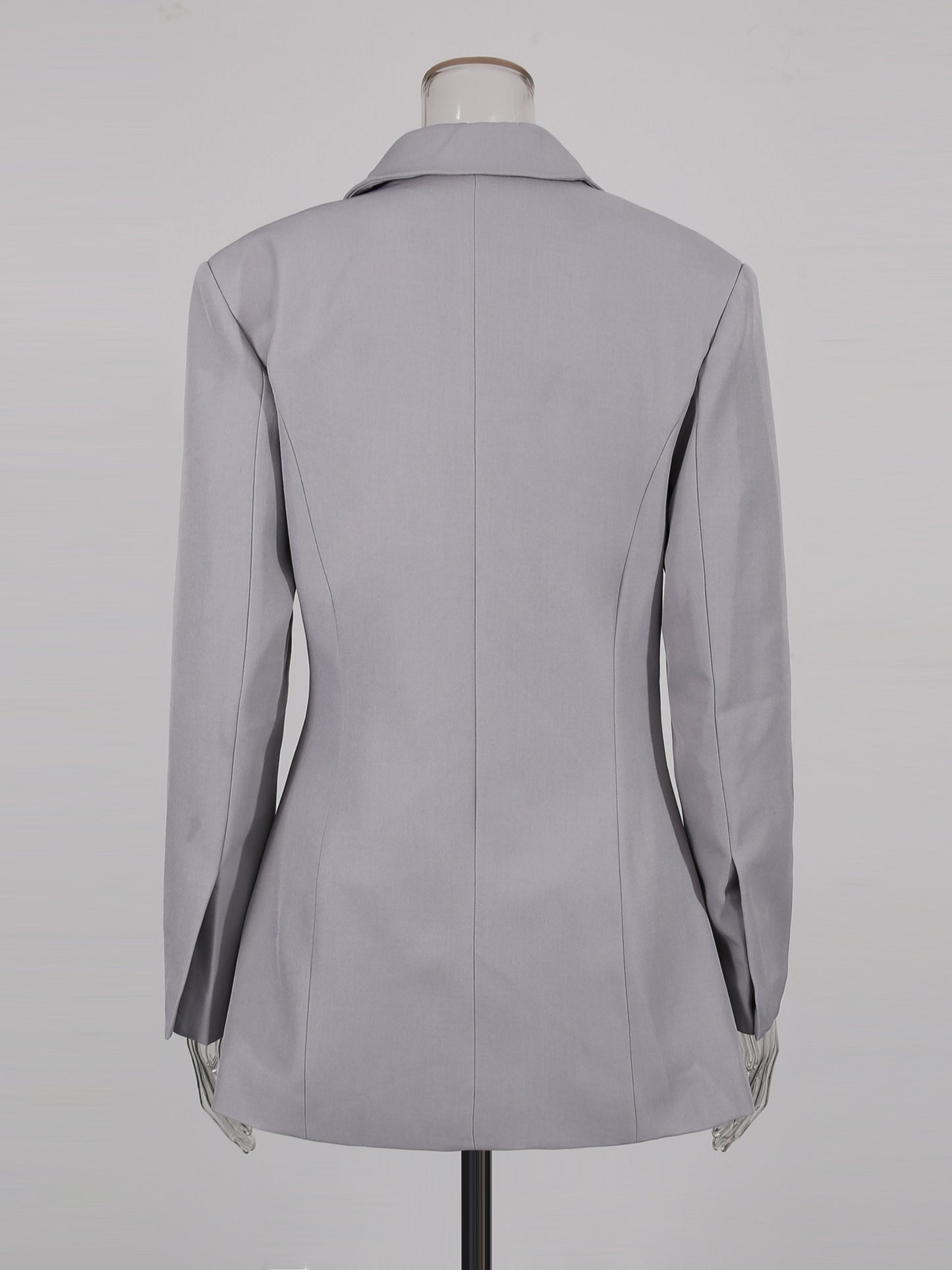 Gray Asymmetric Ruched Blazer with Lapel Collar