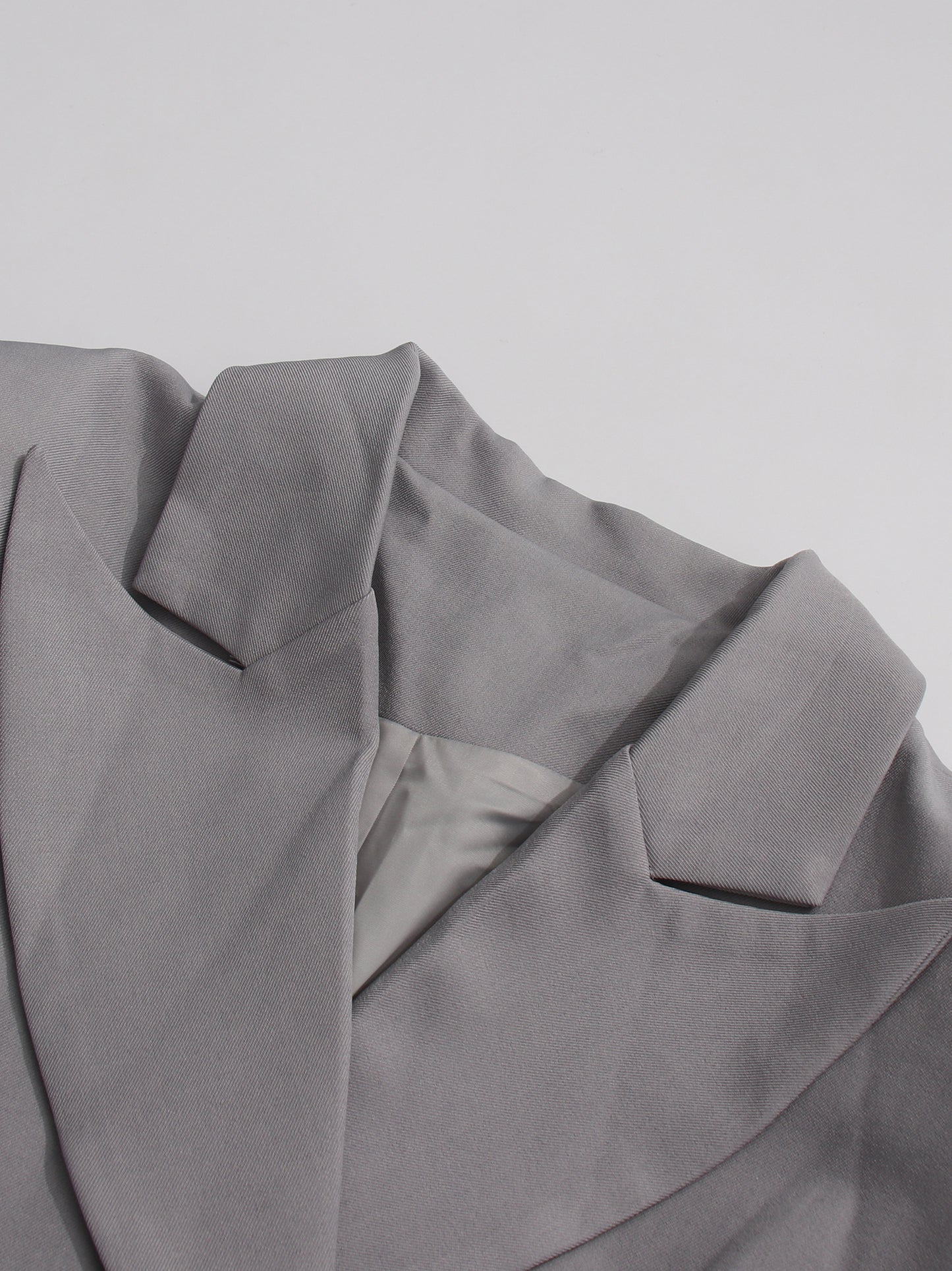 Gray Asymmetric Ruched Blazer with Lapel Collar