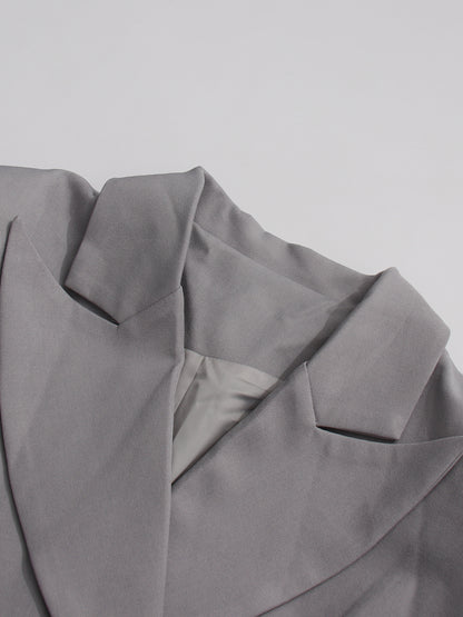 Gray Asymmetric Ruched Blazer with Lapel Collar