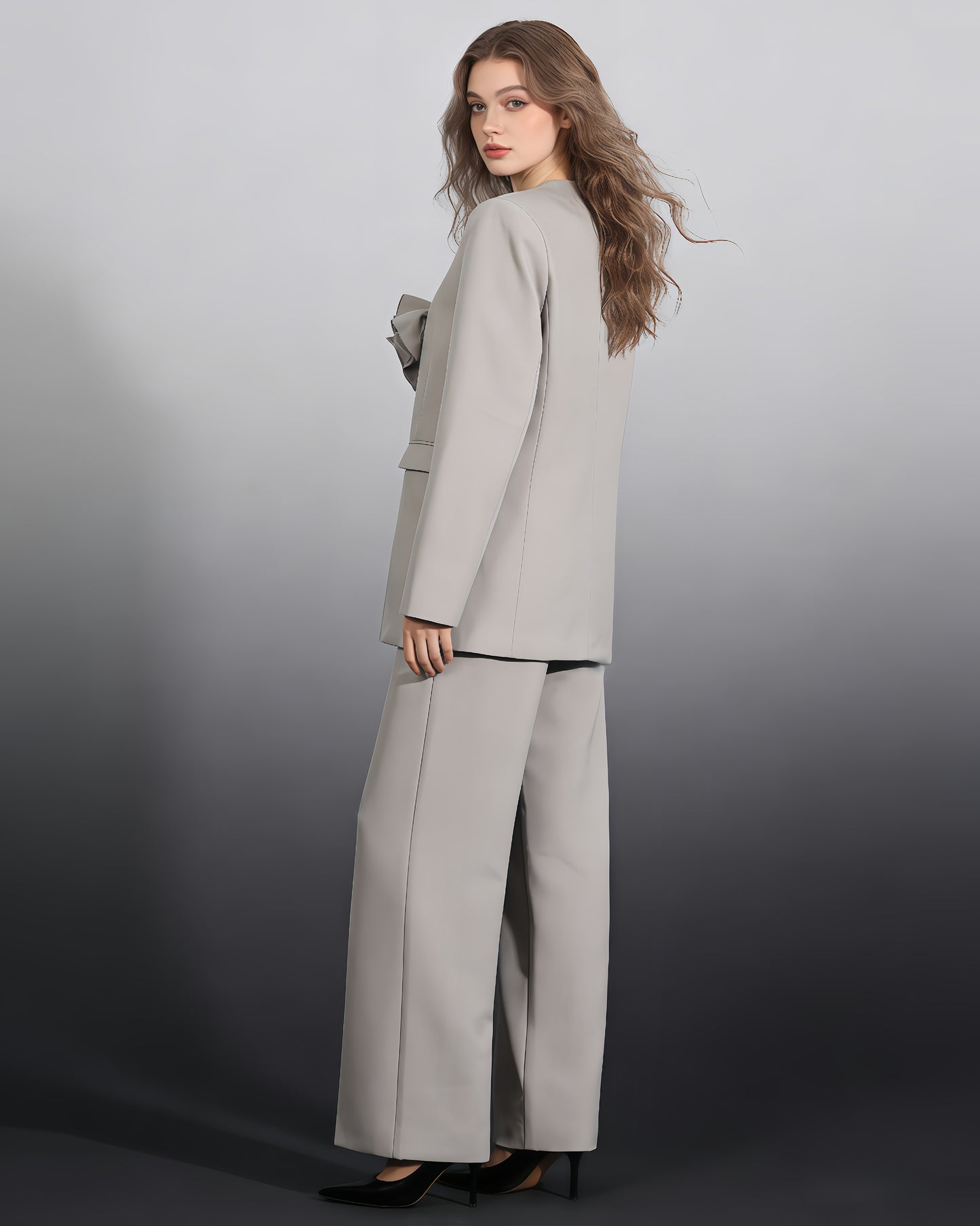 Gray Blazer with 3D Rose Accent