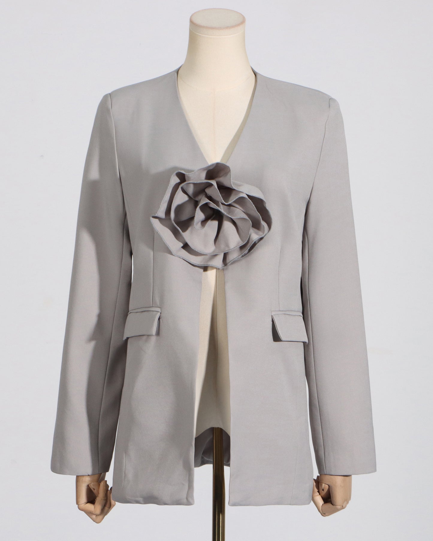 Gray Blazer with 3D Rose Accent