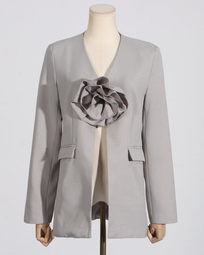 Gray Blazer with 3D Rose Accent