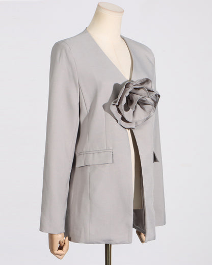 Gray Blazer with 3D Rose Accent