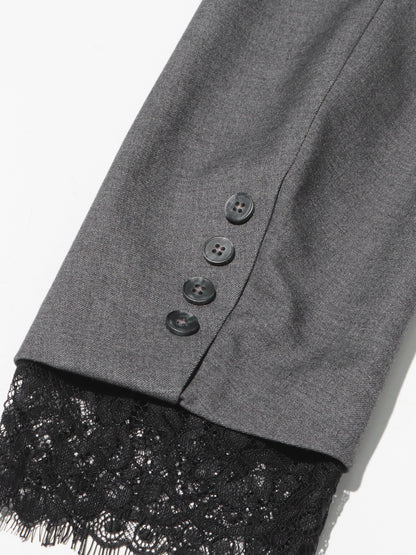 Gray Blazer with Black Lace Trim Detailing