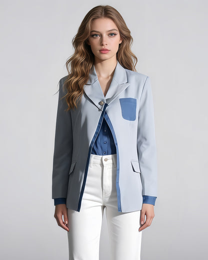Gray Blazer with Denim Contrast Accents