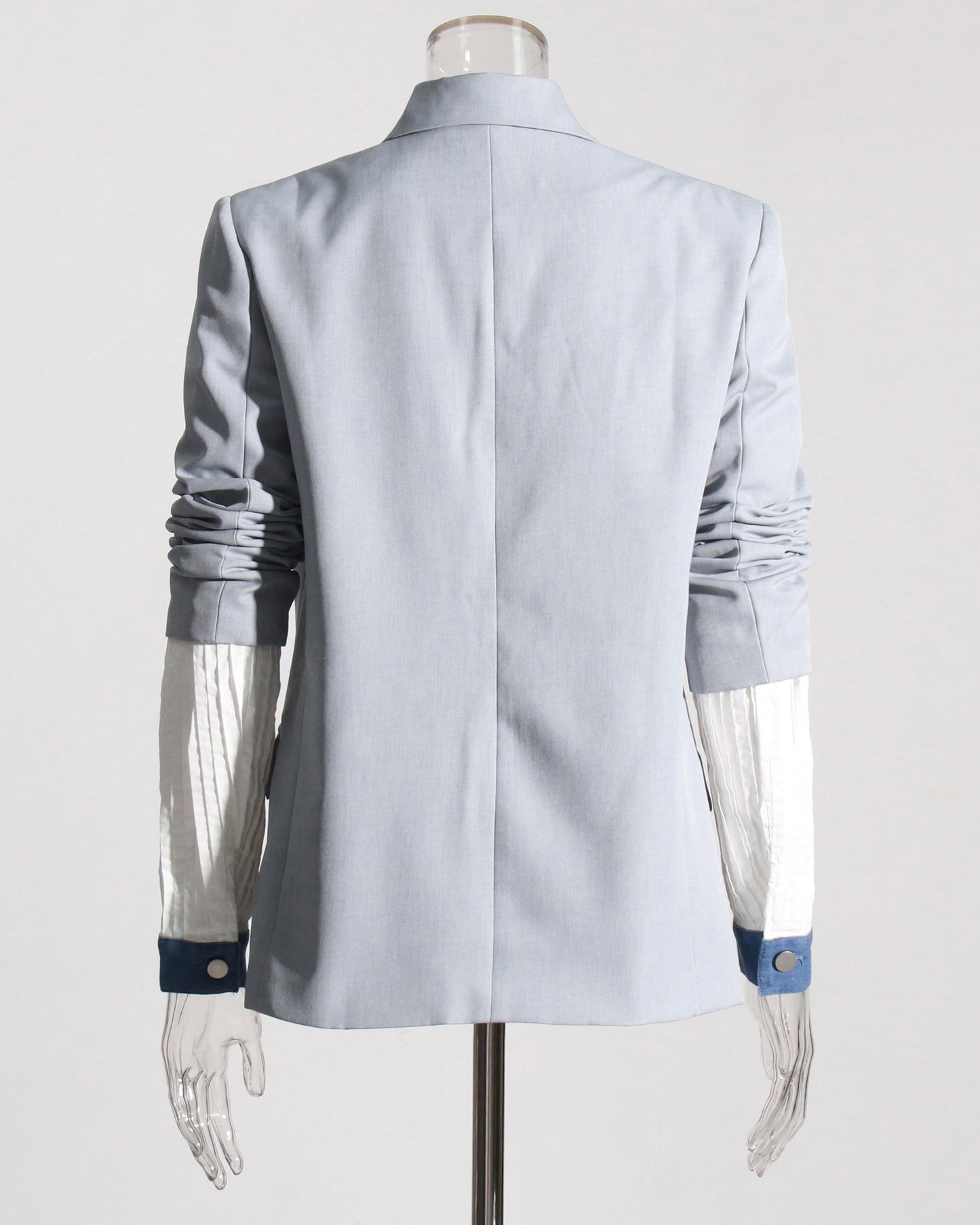 Gray Blazer with Denim Contrast Accents