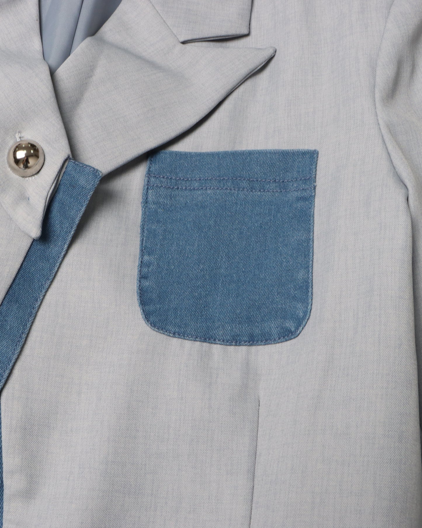 Gray Blazer with Denim Contrast Accents