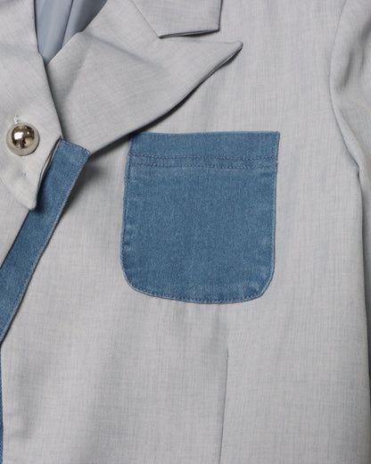 Gray Blazer with Denim Contrast Accents