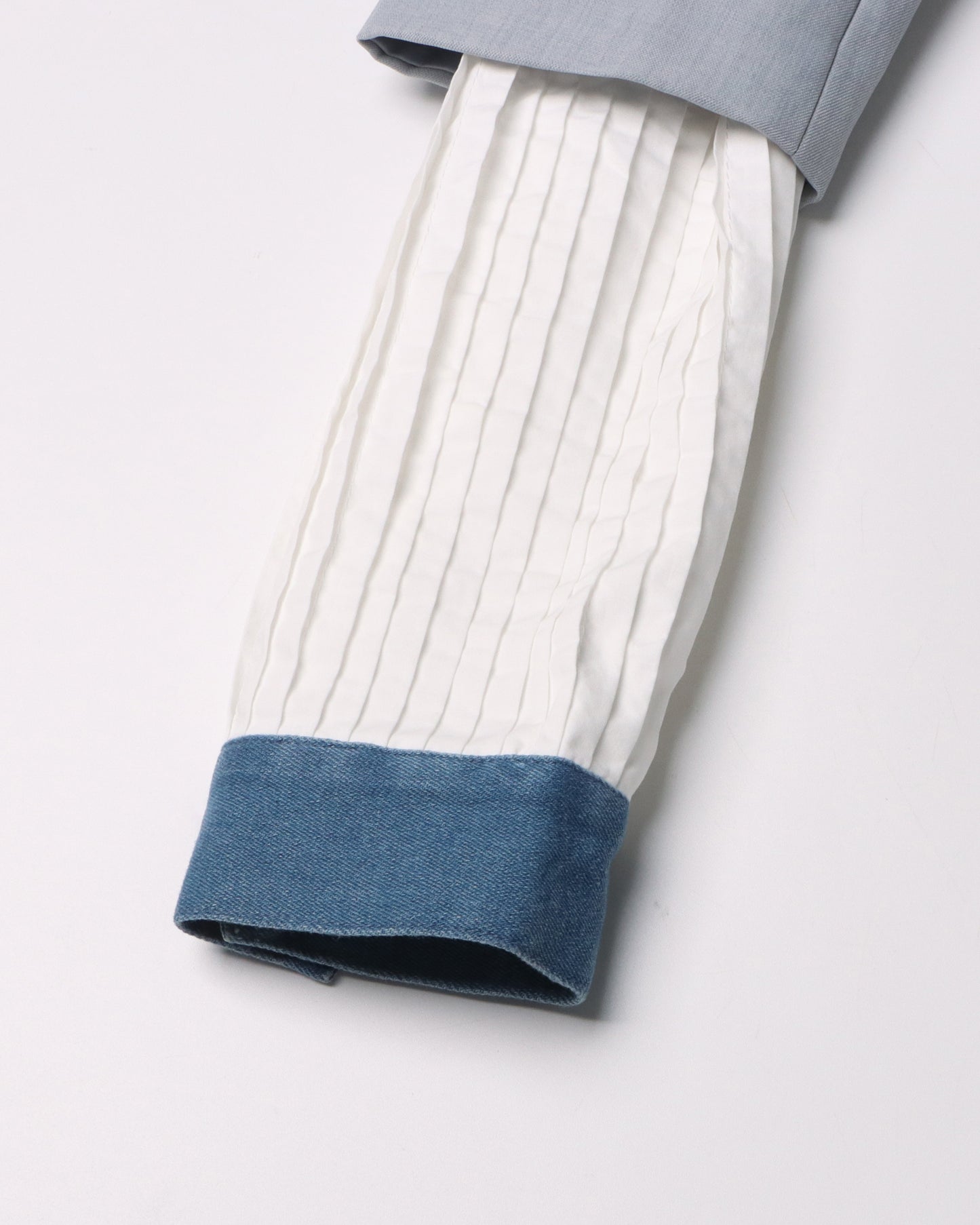 Gray Blazer with Denim Contrast Accents