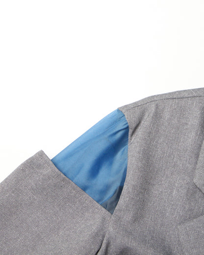 Gray Cutout Blazer with Tie Waist & Blue Accents