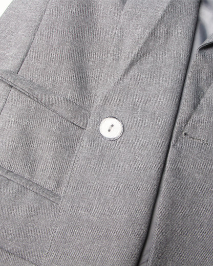 Gray Cutout Blazer with Tie Waist & Blue Accents