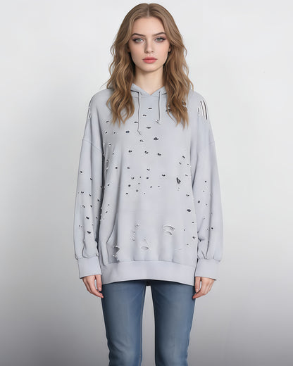 Gray Distressed Oversized Hoodie