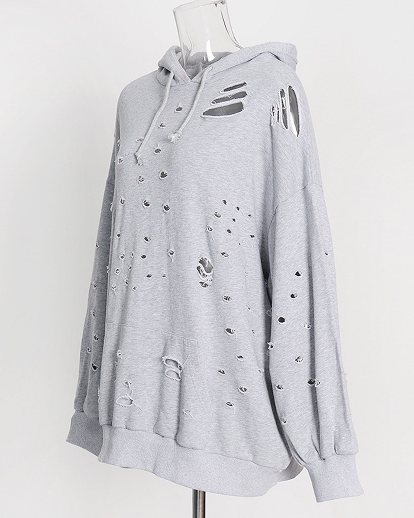 Gray Distressed Oversized Hoodie