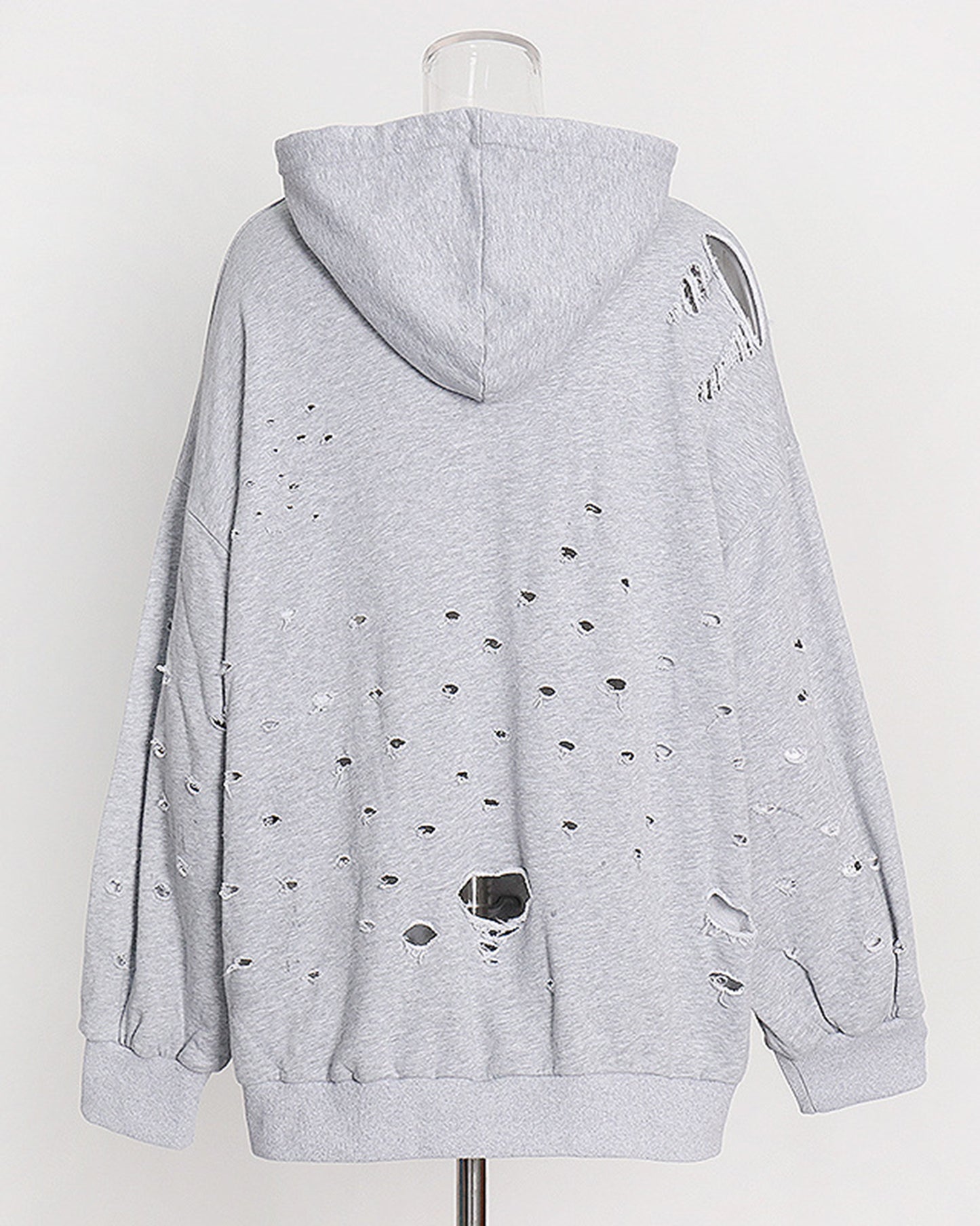Gray Distressed Oversized Hoodie