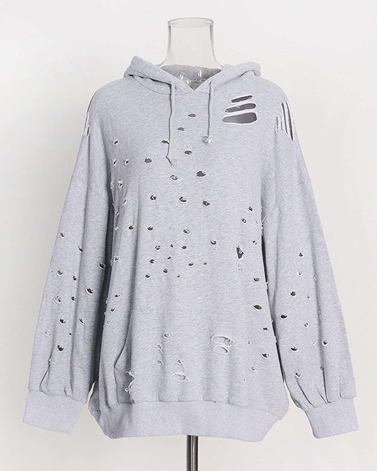 Gray Distressed Oversized Hoodie
