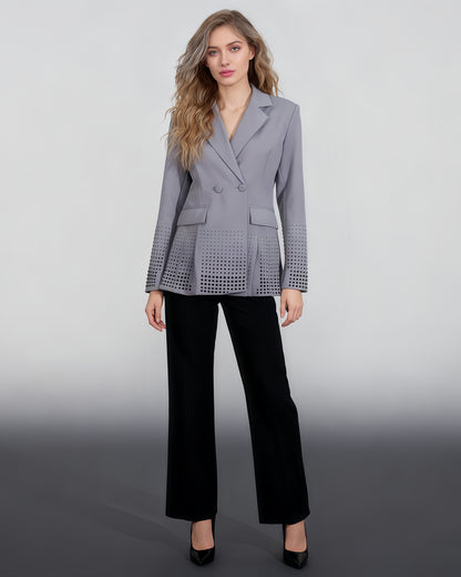 Gray Double-Breasted Blazer with Dot Embellishments