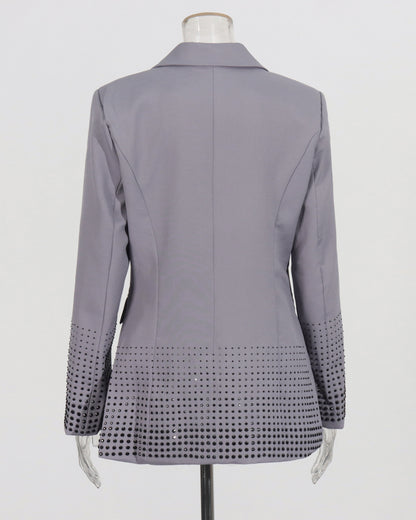Gray Double-Breasted Blazer with Dot Embellishments