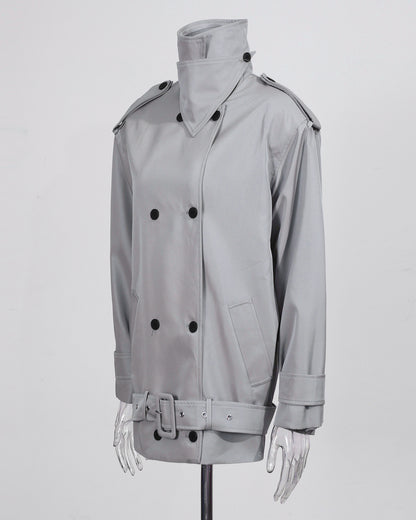 Gray Double-Breasted Trench Coat with Belt