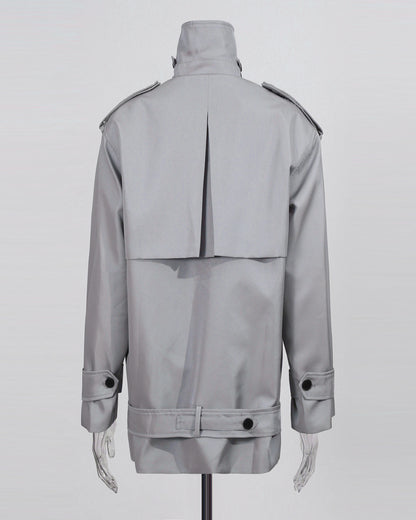 Gray Double-Breasted Trench Coat with Belt