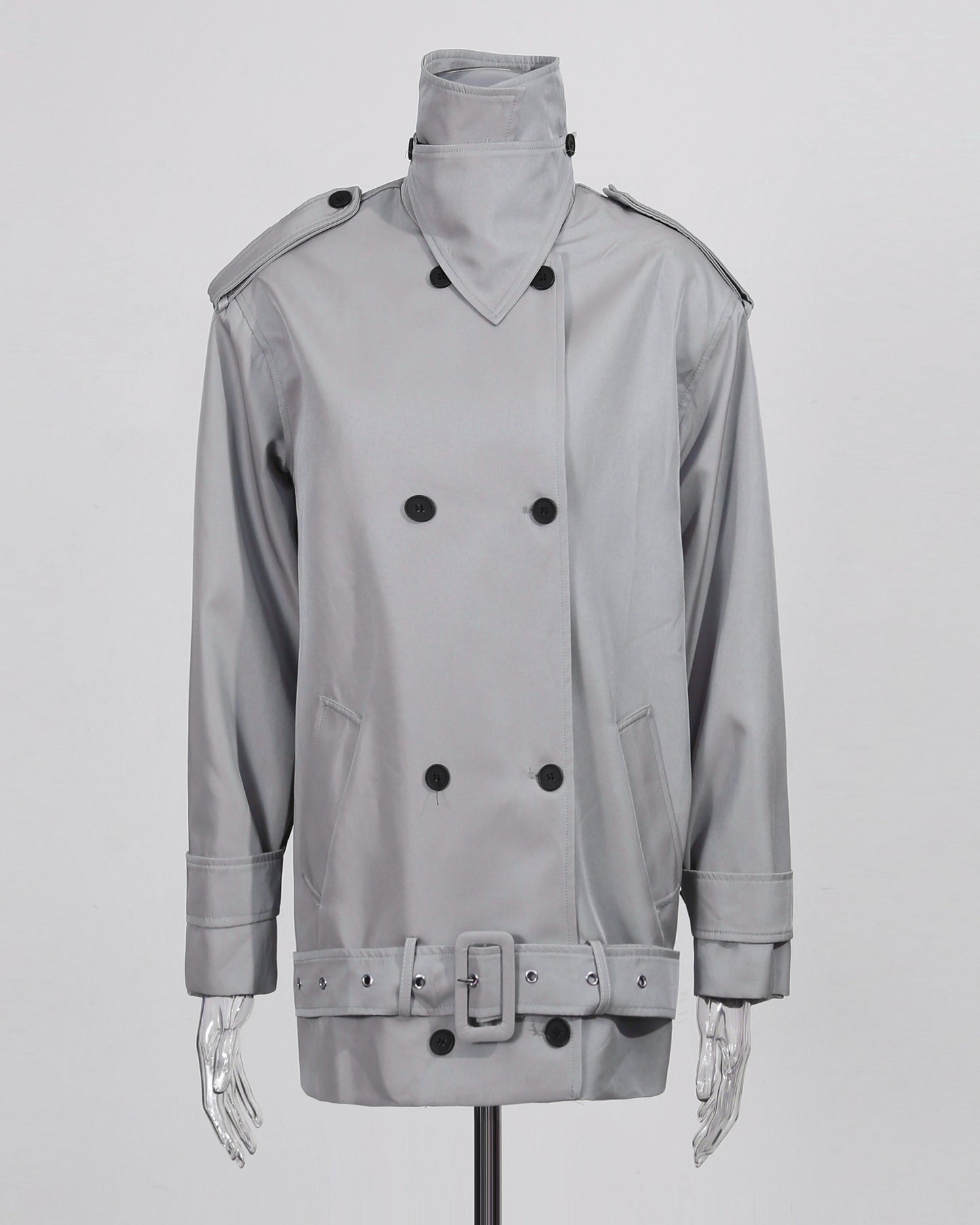 Gray Double-Breasted Trench Coat with Belt