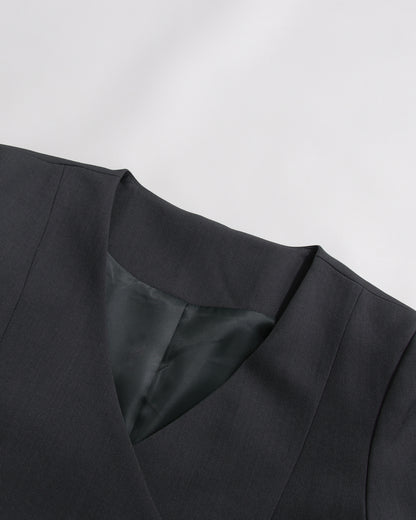 Gray Longline Coat with Pink Floral Buttons